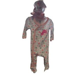 NFL Baby Detroit Lions Pink Floral Footed Sleeper and Bow Headband Set 6-9M